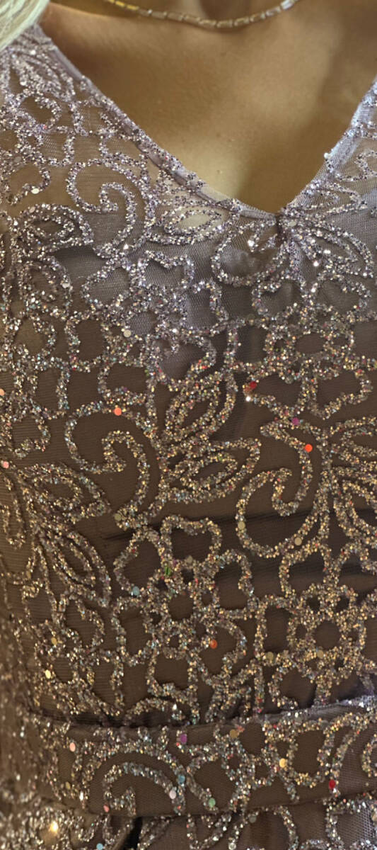 Lavanta Kalın Askı Kloş Etekli Simli Kumaş Uzun Abiye Elbise 6261 - 4